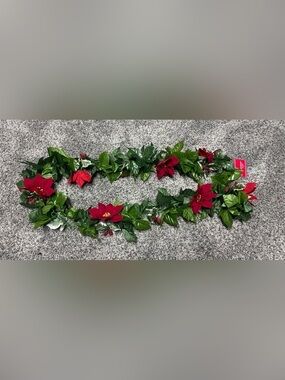 Ashland Red Poinsettia and Holly Green Leaf Holiday Garland